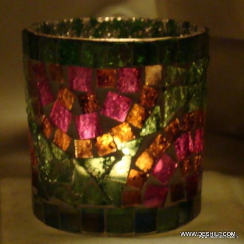 MOSAIC MULTI COLOR GLASS VOTIVE HOLDER