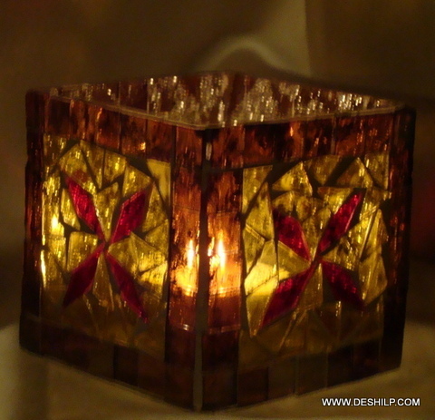 Square Decorative Glass Goblet Votive Candle Holders
