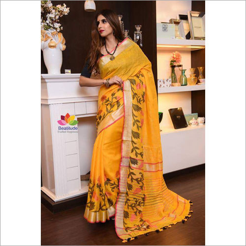 All Colour Ladies Jacquard Linen Saree