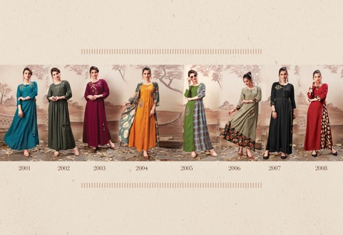 8 Colors Designer Embroiderd Rayon Kurtis