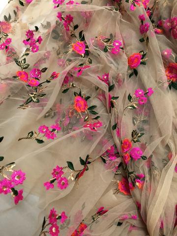 Floral Net Embroidery Fabric / Embroidered Net Fabric