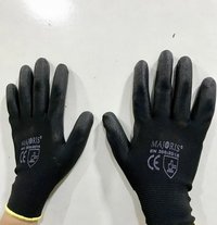 Pu Coated Gloves - Lightweight Nylon Knit, Multiple Sizes | Black Pu Palm Coating, Standard Length