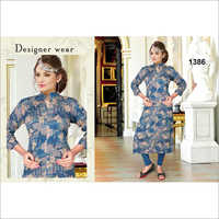 Ladies Cotton Kurti - Cotton, Sizes S-xxl, Blue With Beige Accents | Anti-wrinkle, Quick Dry, Washable, Perfect Fit For Daily Wear