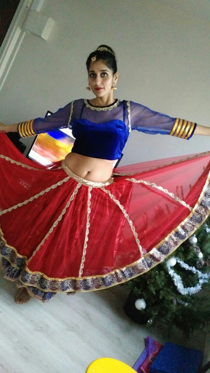 Golden Blue Kathak Dance Costume