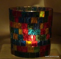 Mosaic Glass Candle Holder Handmade Votive