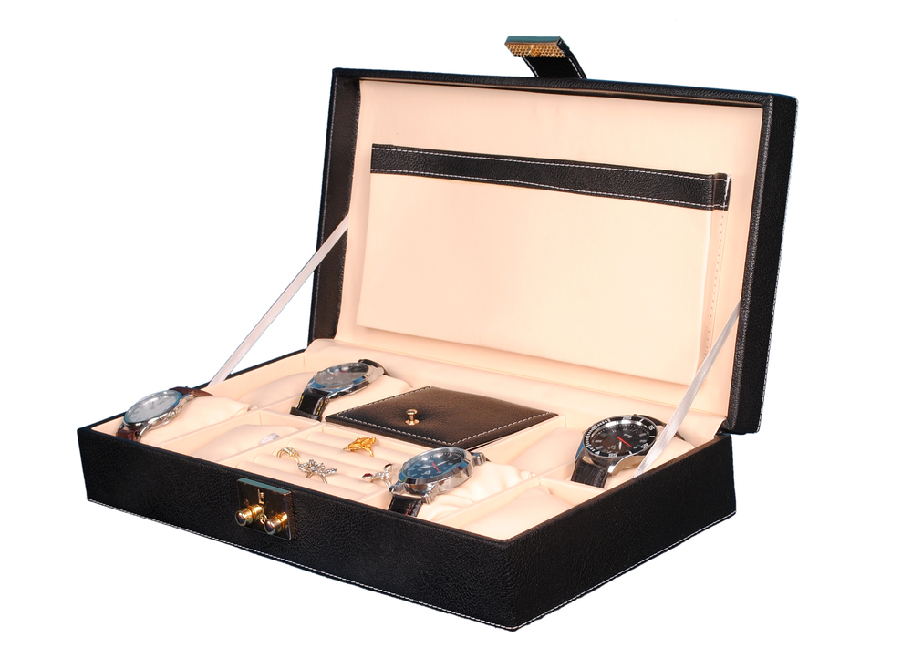 Hard Craft Watch Box Case PU Leather for 8 Watch Slots with Jewellery slots - Black