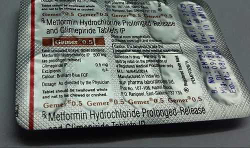 GEMER - 0.5 MG Extended Release Metformin Hydrochloride with Glimepiride Tablets | Immune Boosting, Suitable for Adults, Women, and Teenagers, Store in Cool Place