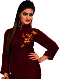 Collar Kurti - Rayon Fabric, Straight Long Design In 4 Vibrant Colors | 3/4 Sleeve, Printed Pattern, Washable For Casual And Formal Wear