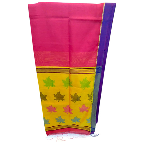 Pink And Yellow Ladies Linen Saree