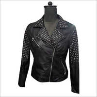 Ladies Biker Beaded Leather Jacket