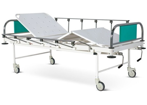 Manually Operated Fowler Bed - Stainless Steel Head and Foot Boards, Metal Panel with Collapsible Railings, 4 Castors for Enhanced Mobility and Patient Comfort