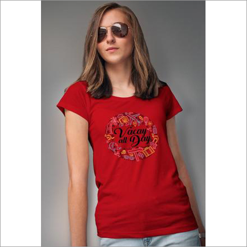 Vacay All Day Women's T-shirt - Cotton, Red, Various Sizes | Stylish Design, Soft Texture, Colorfast, Durable