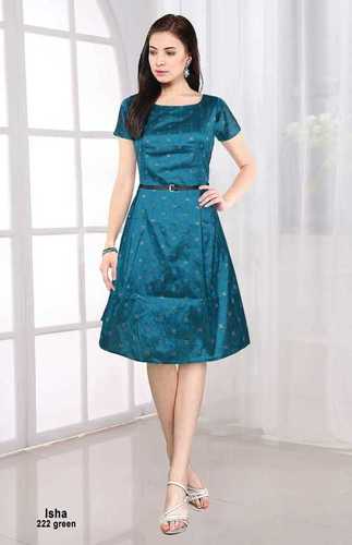 Party Wear Dresses For Women - Taffeta, Length: 36 Inch, Sizes: S-XXL, Color: C-Green, Short Sleeves, Embroidered, Plain Pattern, All Season, No Fade, Washable