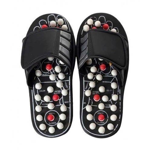 Blood Certulation Slipper - Plastic, Adjustable Size, Black | 41 Massage Nodes, Acupressure, Magnetic Therapy, Energy Boost