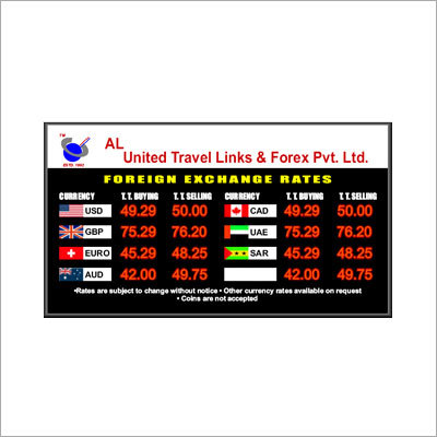 Led Money Exchanger Rate Display Application: Bank / Forex Dealer