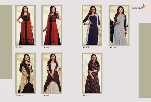 7 Colors Ladies Printed Long Kurtis