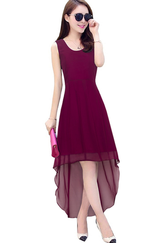 Exclusive Designer Georgette Frock Suit - 55 Inch, Sizes S to XXL, Wine Color | No Fade, Washable, All Season, Sleeveless Design