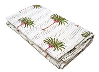 Palm Tree Print Design Twin Kantha Bed cover