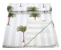 Palm Tree Print Design Twin Kantha Bed cover