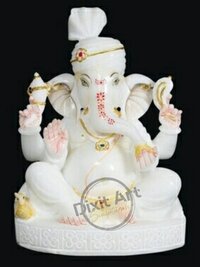 Painting White Marble Lord Ganesha Statue