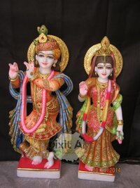 White Marble Radha Krishna Statue - Finishing: Painting