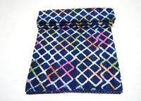 Tye Dye Indigo Printed Twin Kantha Quilt