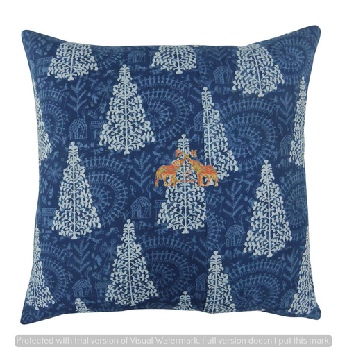 Handmade Hand Block Print 100% Cotton Indigo Blue Cushion Cover