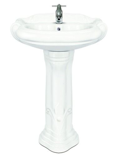 Ceramic Wash Basin with Pedestal - Elegant Glossy Finish, H: 34 Inches x W: 20 Inches, Modern Design