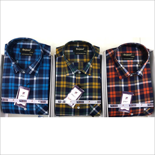 Cotton Check Shirts Collar Style: Straight