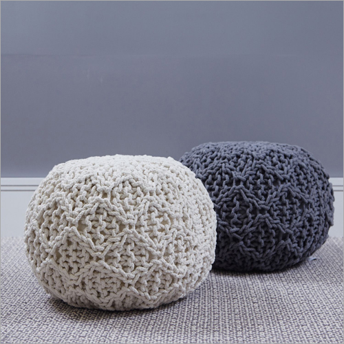 White Knitted Pouf