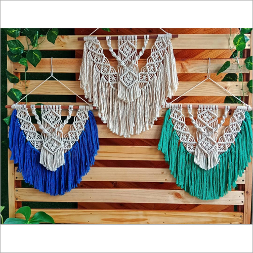 White And Blue Macrame Wall Hanging