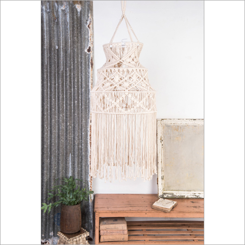 Macrame Lamp - Cotton Material, Shaggy Pattern, Modern Stockinette Style | Hand Washable, Elegant White Finish