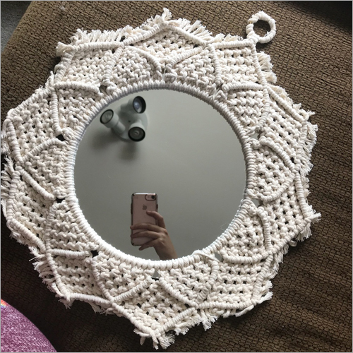 White Macrame Mirror