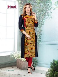 Heavy Rayon Print & Plain Kurti - Size L & Xl, 45 Inches Length | Custom Logo Available