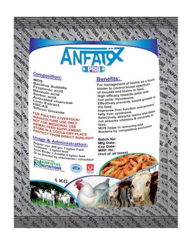 Goat & Sheep Feed Toxin Binder (Anfatox Pro) - Powder Form, 1kg Pack Size | Unique Combination of MOS, Probiotic Bacillus subtilis, and Acids