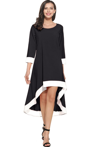 Western Dress for Women - Crepe Material, Size M, L, S, XL, XXL, Black Color, Length 28-48 inches | Plain Pattern, Short Sleeves, All Season, Washable, No Fade