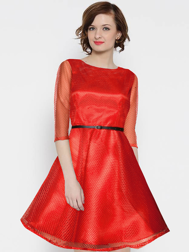 Ladies Frocks - Other Material, Length 34-35 Inch, Sizes S-XXL, Color Red, Short Sleeves , Washable, No Fade, All Season Casual Design