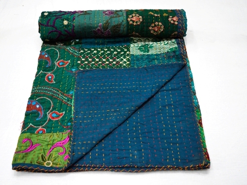 Embroidery Work Queen Size Kantha Quilt