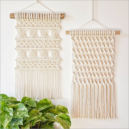 Mini Macrame Wall Hanging - Cotton, Hand Washable, Modern Design, Simple Pattern, Ivory White | Decorative Stockinette & Ribbed Style for Home Use