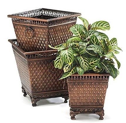 Set of 3 Metal Planters with Diamond Design For Home Decor