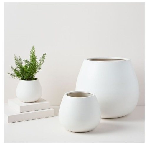 Set Pure White Ceramic Planters Dimensions: Extra Small: 6.5"Diam. X 5.5"H. Small: 9.4"Diam. X 7.9"H. Medium: 15.7"Diam. X 13.4"H Inch (In)