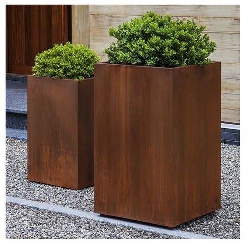 TALL CUBE INDOOR & OUTDOOR METAL PLANTER RUST STEEL