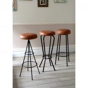 Industrial Leather Round Bar Stools
