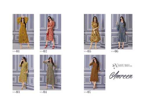 7 Colors Designer Rayon Printed Kurtis