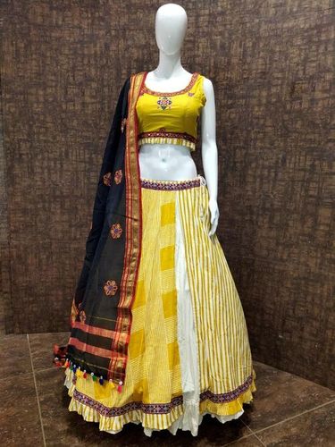 Heavy Embroidered Ghagra Choli - Cotton, 41 Inch Length, Bust 40 Inch | Breathable, Washable, No Fade, Perfect for Brides