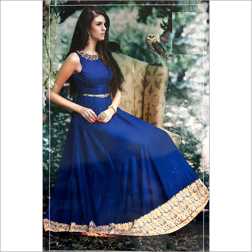 Blue Ladies Fine Embroidered Long Dress