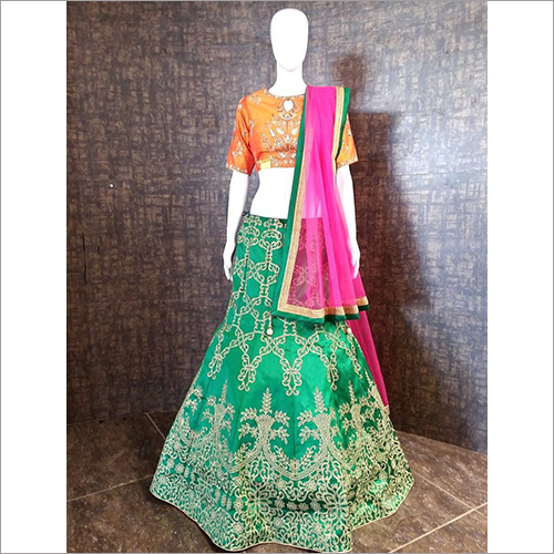Ladies Fine Embroidered Unstitched Ghagra Choli Materia