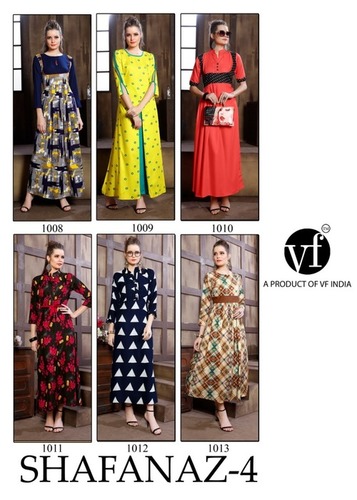 6 Colors Stylish Long Printed Kurtis
