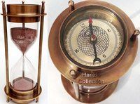 7 Inch Nautical Brass Sand Timer Hourglass with Maritime Brass Compass Table Decorative