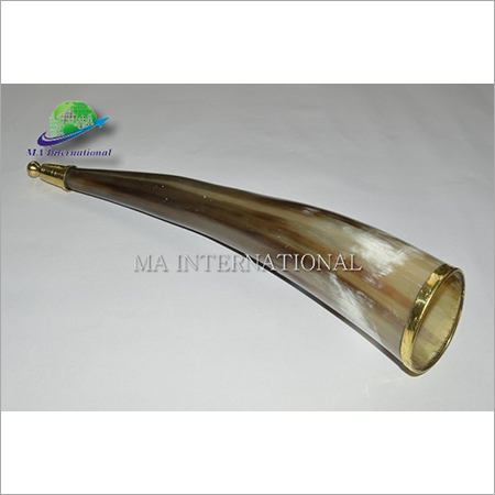 BUFFALO DRINKING HORN WITH METAL TIP AND RIM